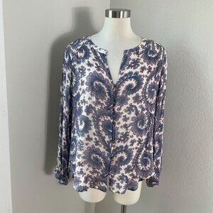 Lucky Brand Womens Large Long Sleeve Paisley Print Boho Blouse